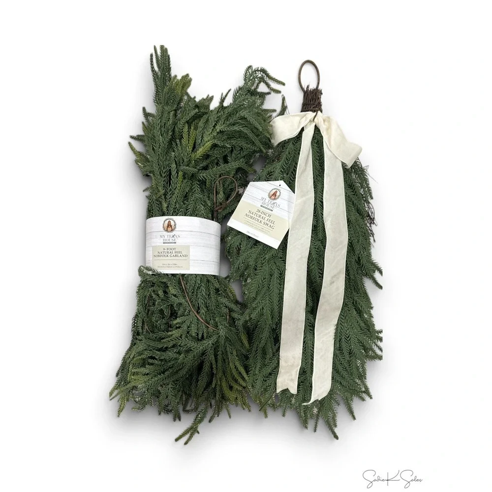 My Texas House 9ft Natural Feel Norfolk Christmas Garland Green